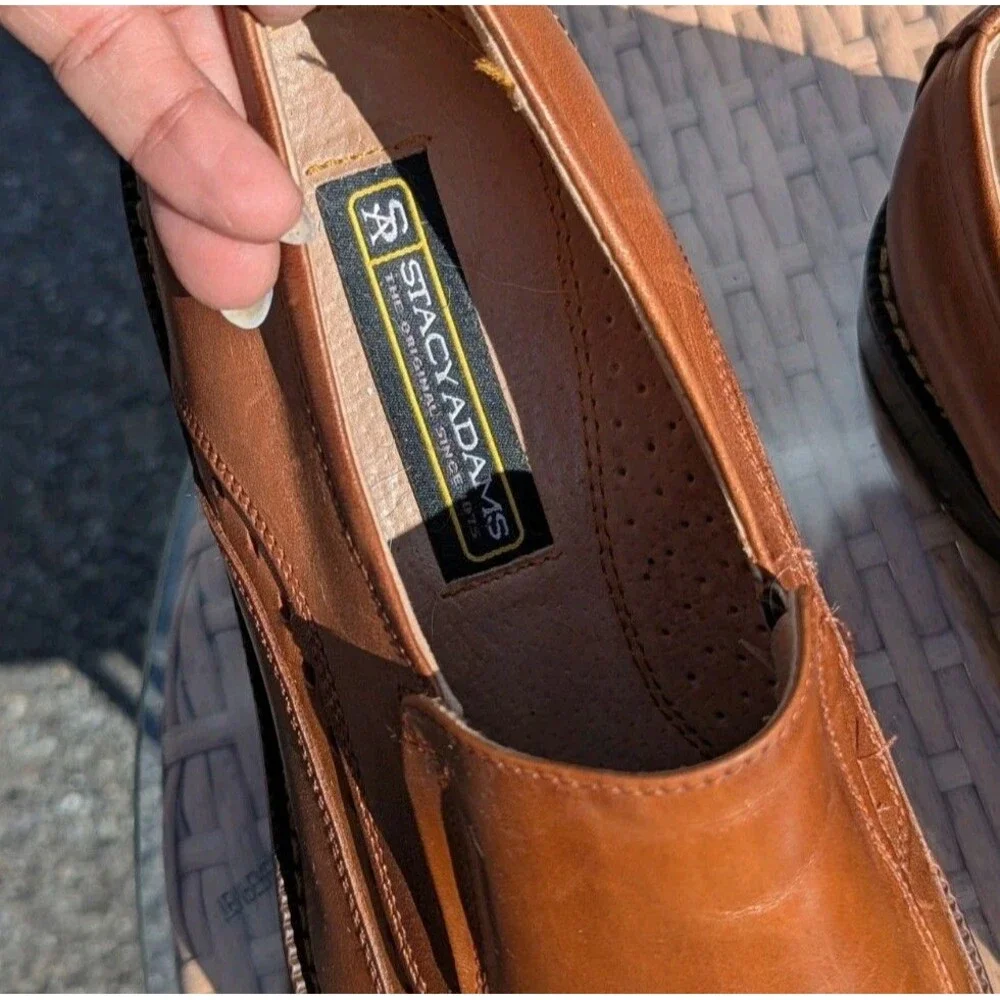 Old Money Quiet Luxury Stacy Adams Danton Cognac‎ Leather Loafers Men's 10.5